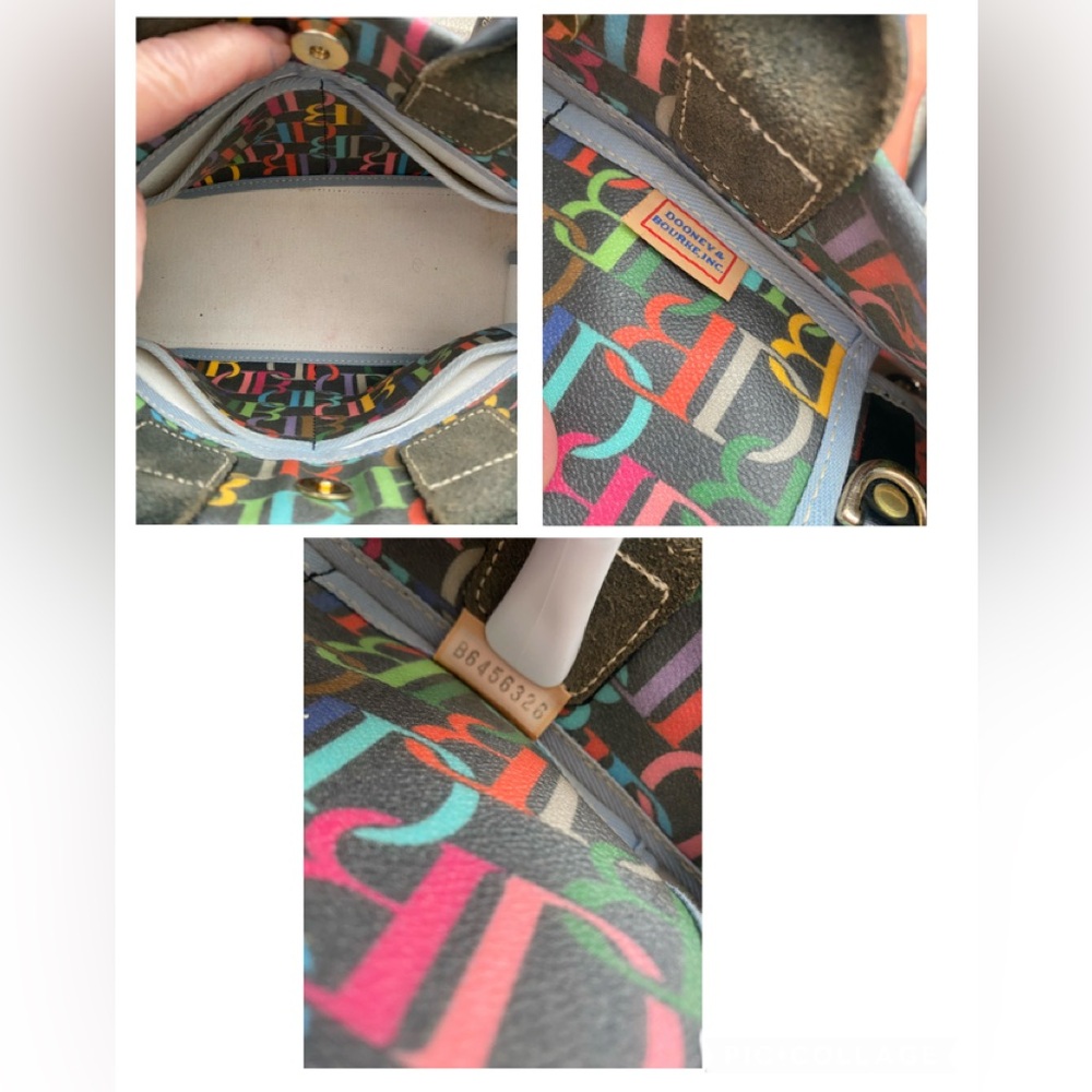 Dooney & Bourke Multicolor DB Monogram Drawstring Bag Canvas Leather Trim Y2K - Picture 7 of 14